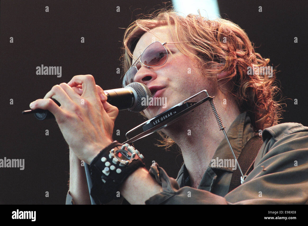Beck in concert on stage at 'Rock On The Green', in Glasgow, Scotland, in August 2000. Stock Photo