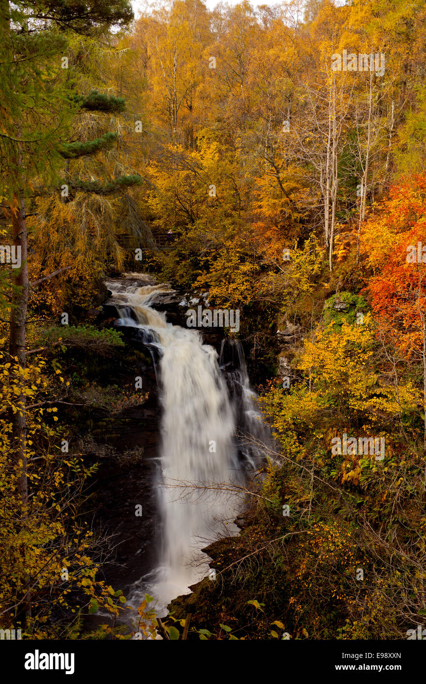 Autumn river waterfall, Aberfeldy Birks Perth Kinross Perthshire Scotland Stock Photo