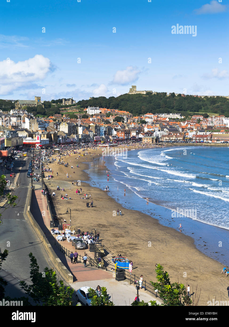 dh South Bay beach promenade SCARBOROUGH NORTH YORKSHIRE Castle sands sea front coast town england holiday summer resort seaside uk Stock Photo