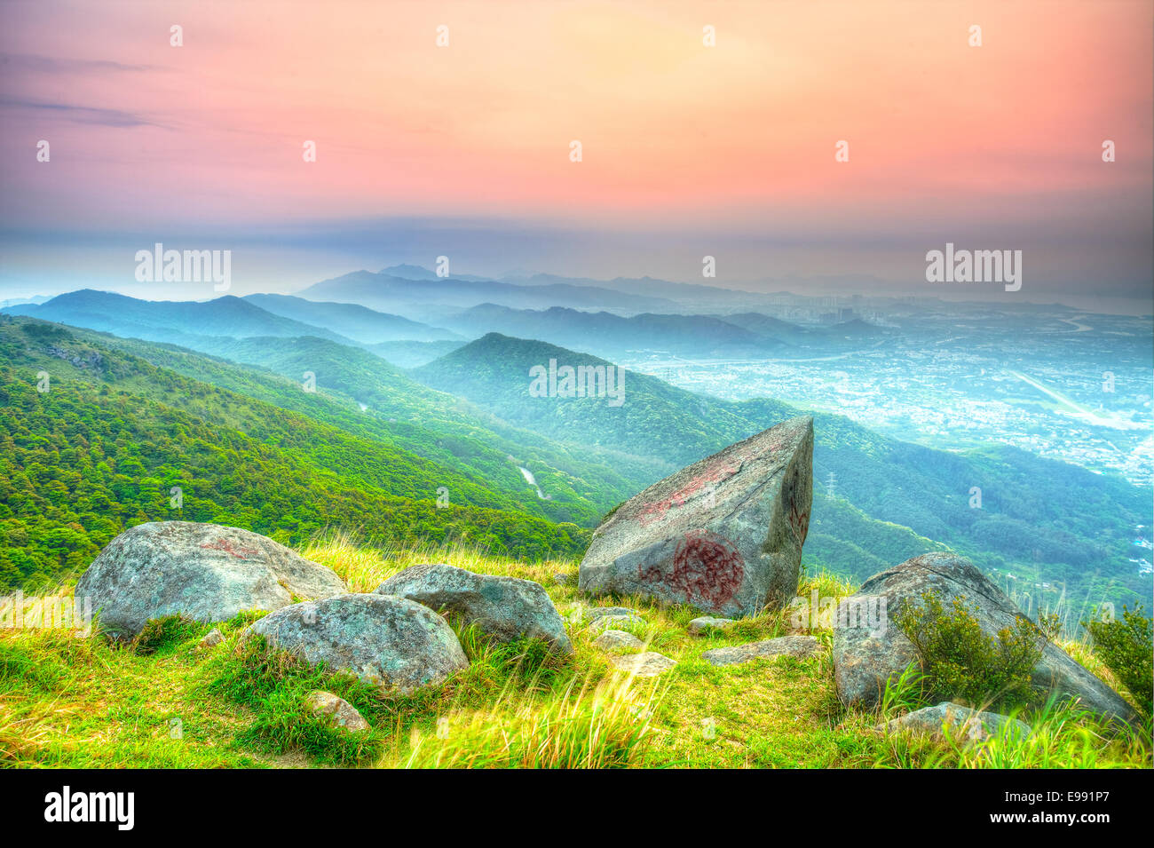 Sunset at mountain landscape in Hong Kong Stock Photo - Alamy