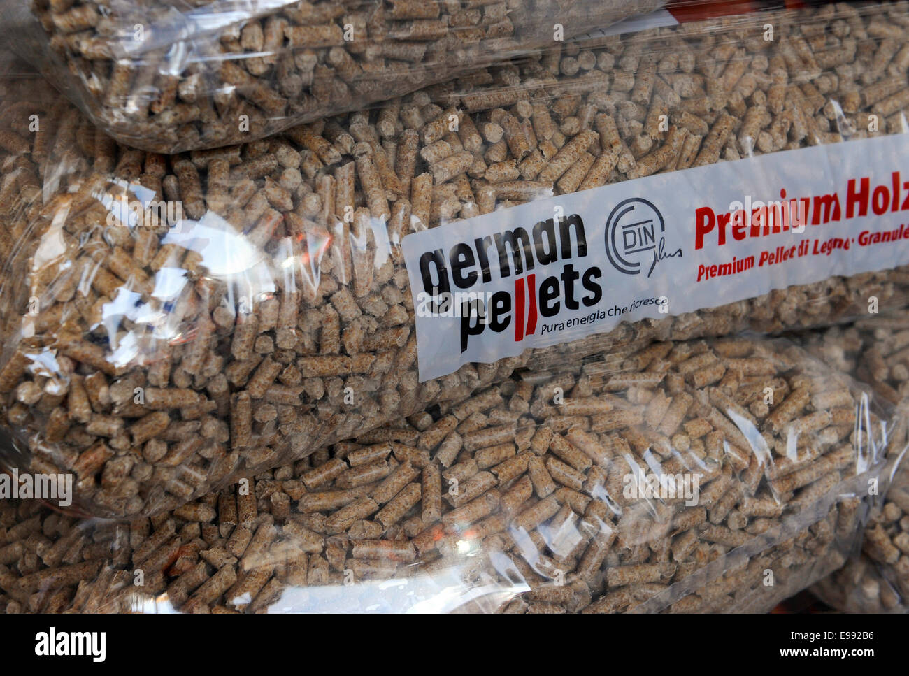 Wood pellets, produced by German Pellets in Ettenheim, southern Germany, on Oct. 21, 2009. German Pellets is Europe s largest producer of  wood pellets. Stock Photo