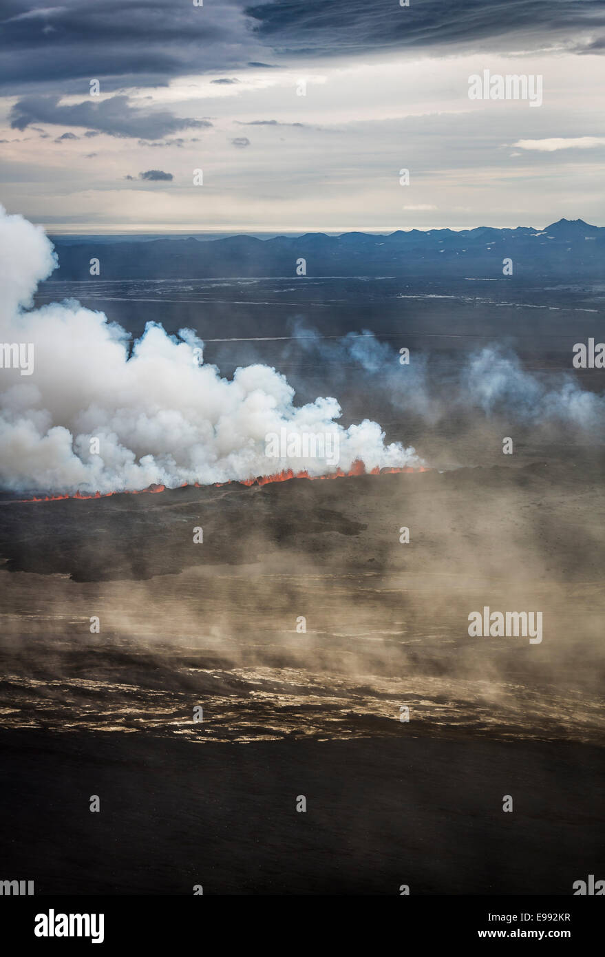 Volcano Eruption at the Holuhraun Fissure near Bardarbunga Volcano, Iceland. Stock Photo