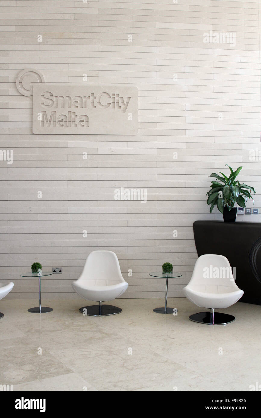 Reception area of Smart City Malta offices in Kalkara, Malta Stock Photo