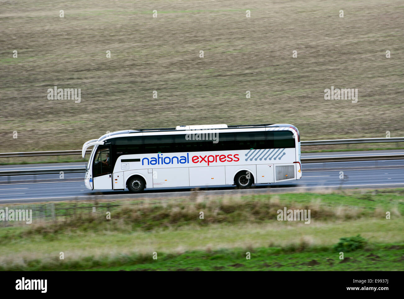 National Express coach on M40 motorway, Warwickshire, UK Stock Photo