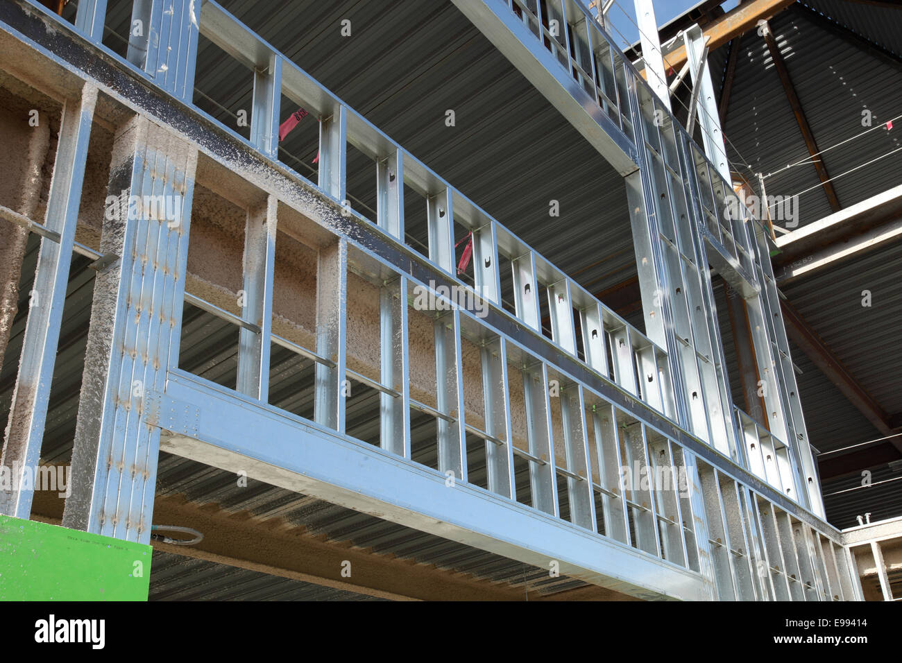 Steel studs used in the construction of a new office building. Stock Photo