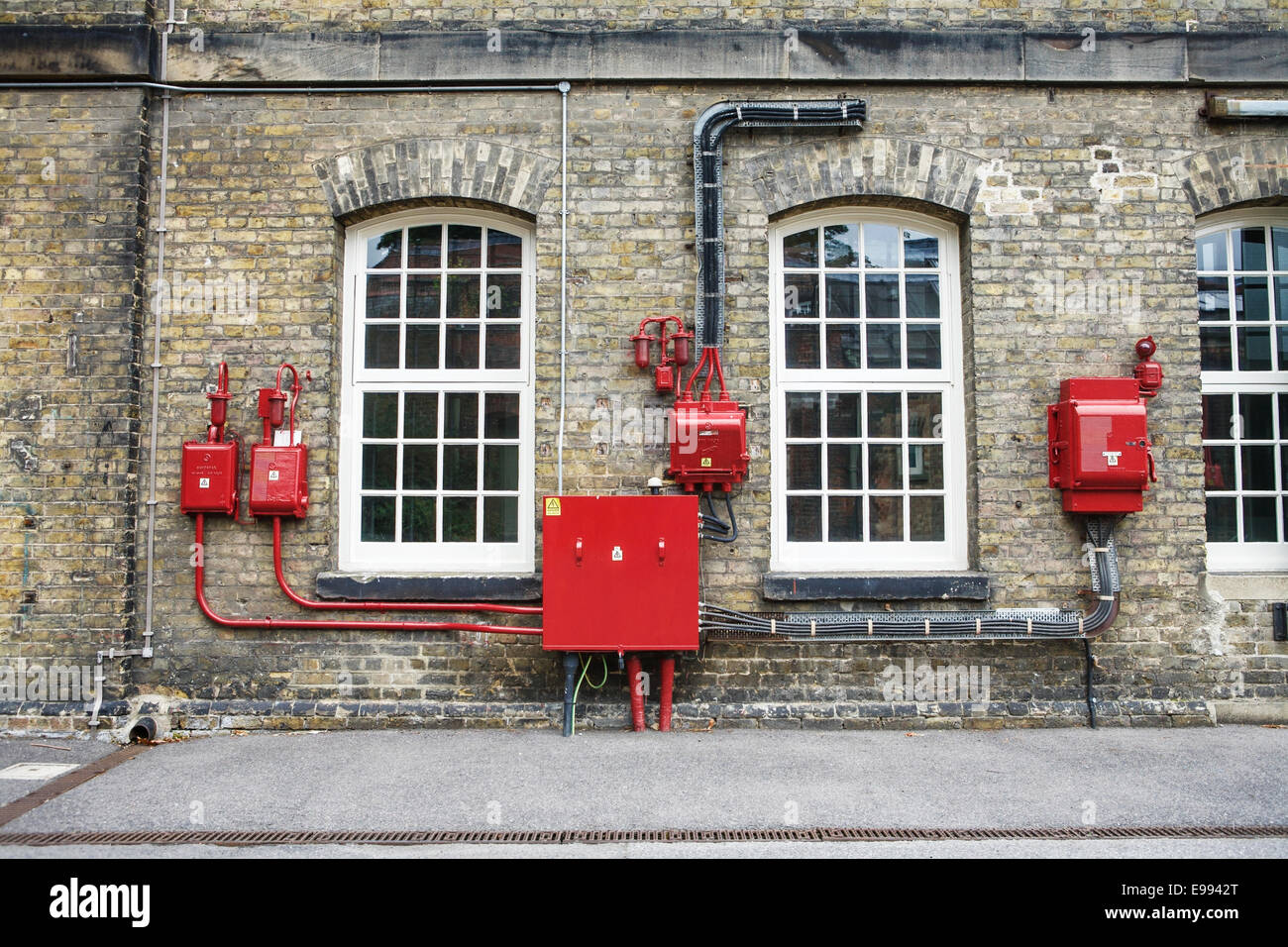 The Historic Dockyard, Chatham, Kent, England, UK.  Industrial electrical boxes. Stock Photo