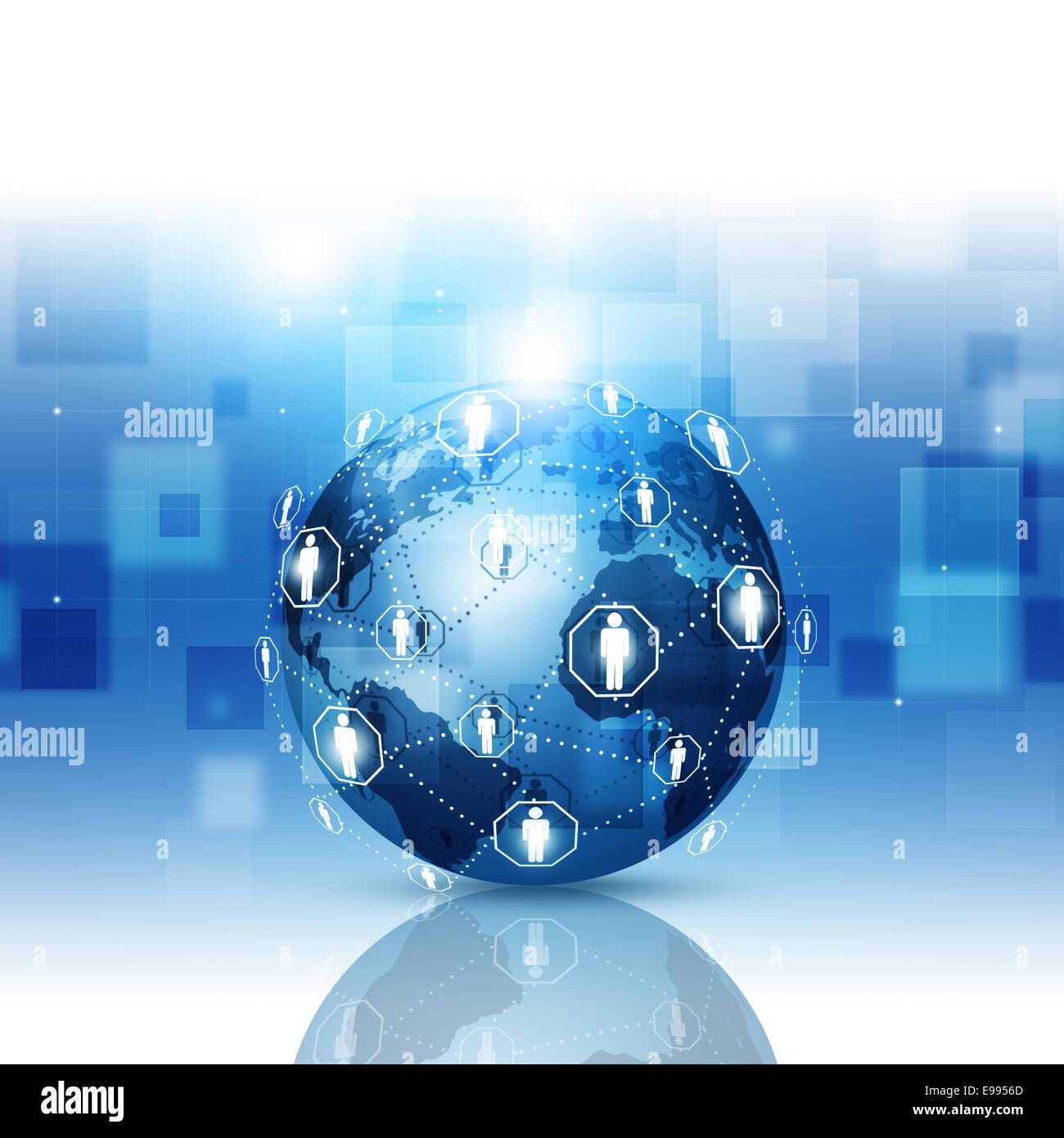 abstract technology world global network connection blue business background Stock Photo