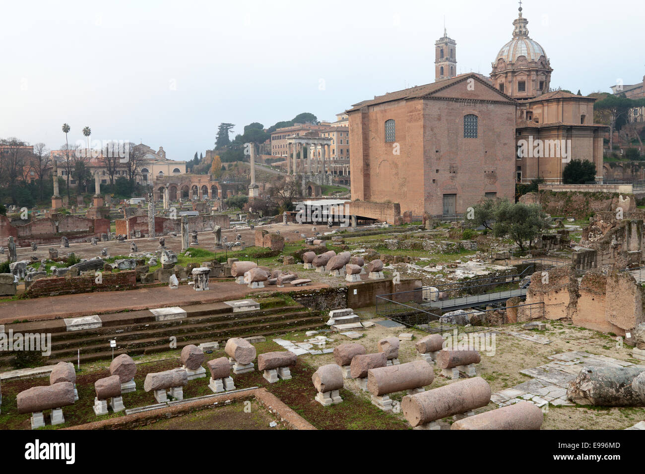 Ruins of the buildings of Roman Forum at the center of the city of Rome ...