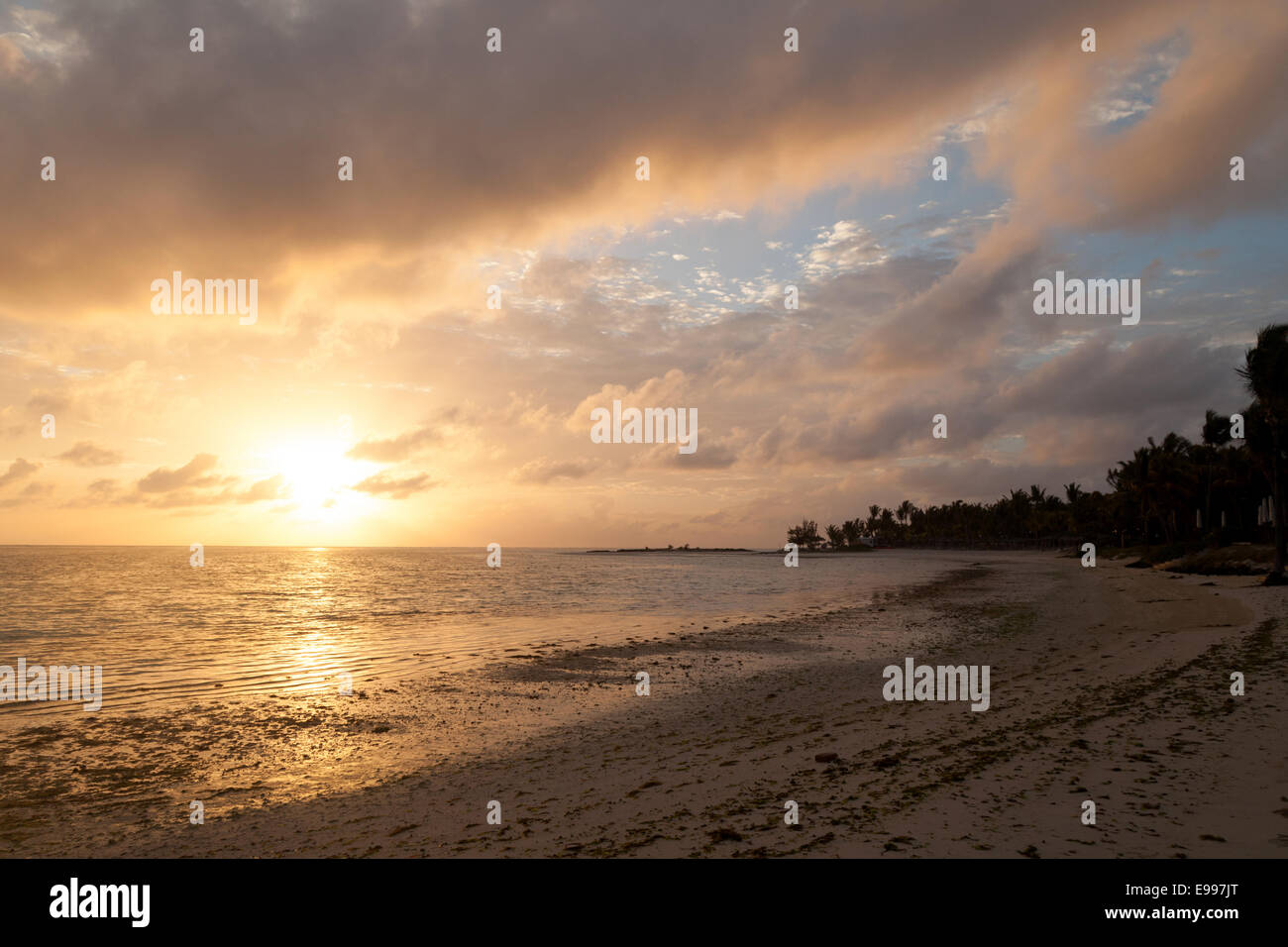 Sunrise over the Indian Ocean, Belle Mare Beach, east coast, Mauritius Stock Photo