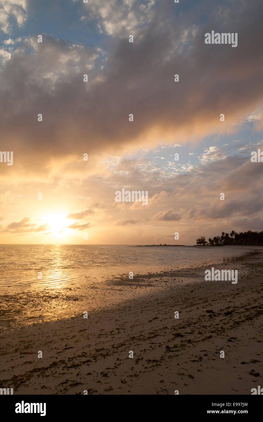 Sunrise over the Indian ocean, Belle Mare beach, Mauritius Stock Photo