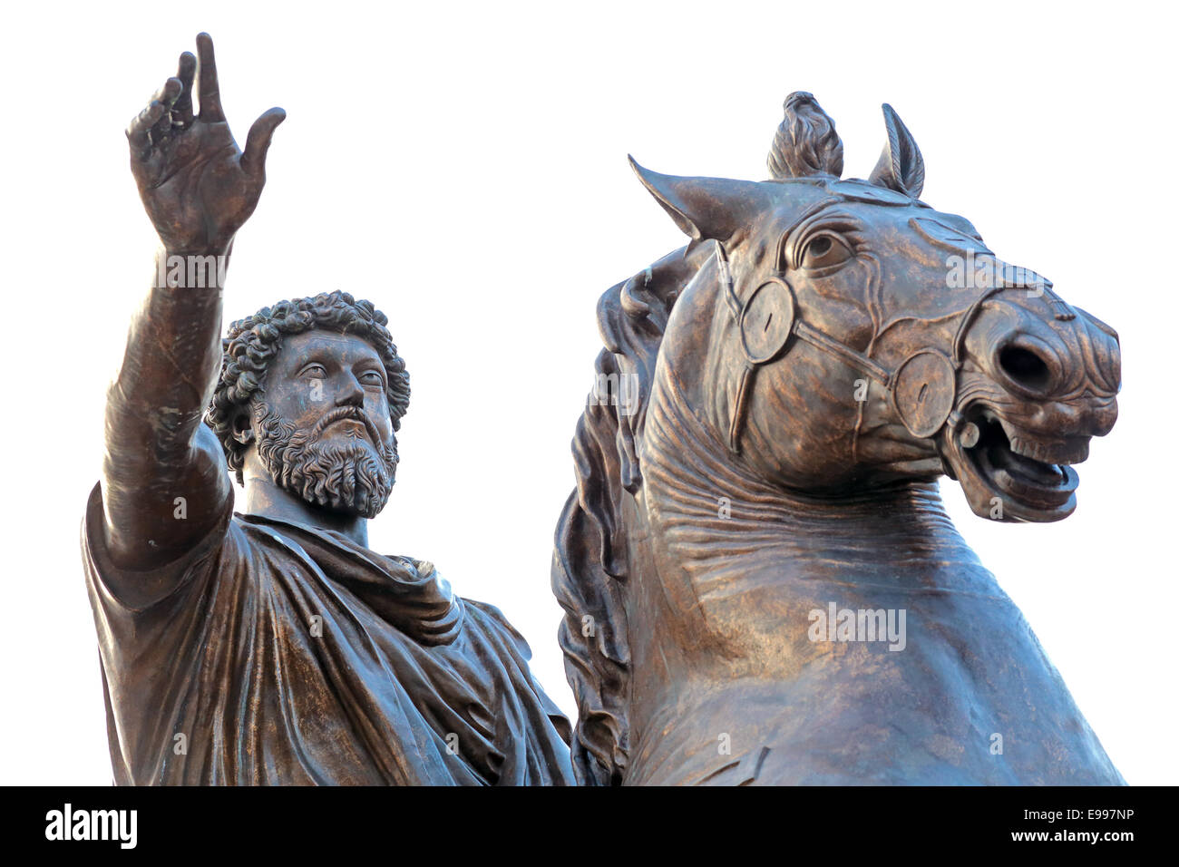 Equestrian statue of Marcus Aurelius in front of Palazzo Senatorio of Campidoglio on the Capitoline Hill, seat of local administ Stock Photo