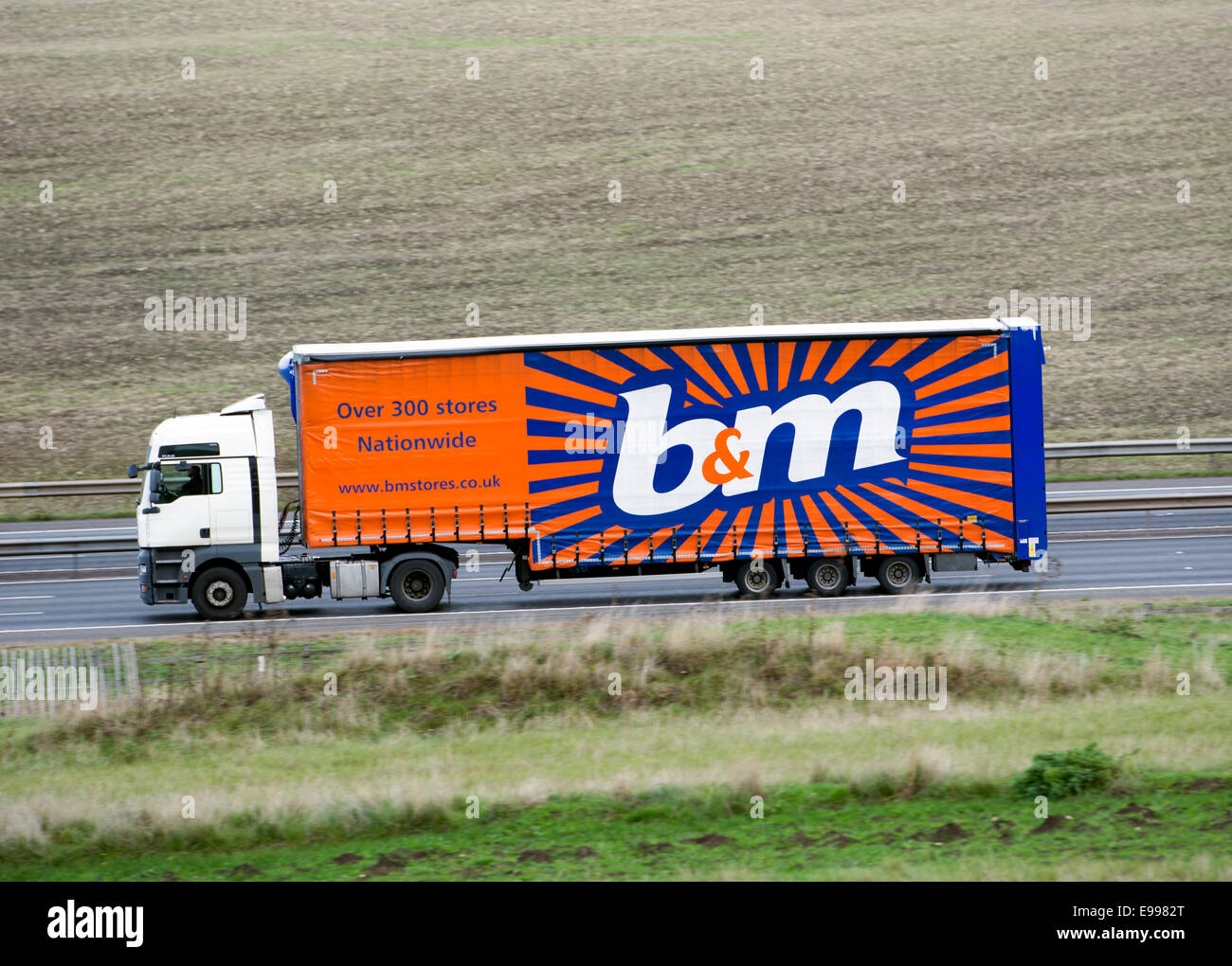 b&m lorry on M40 motorway, Warwickshire, UK Stock Photo