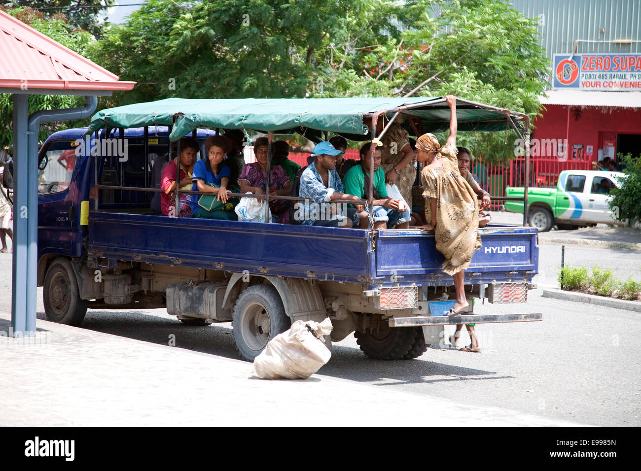 Rural PMVs (personal motor vehicles) are either trucks or buses which make up the bulk of public transport Papua New Guinea Stock Photo