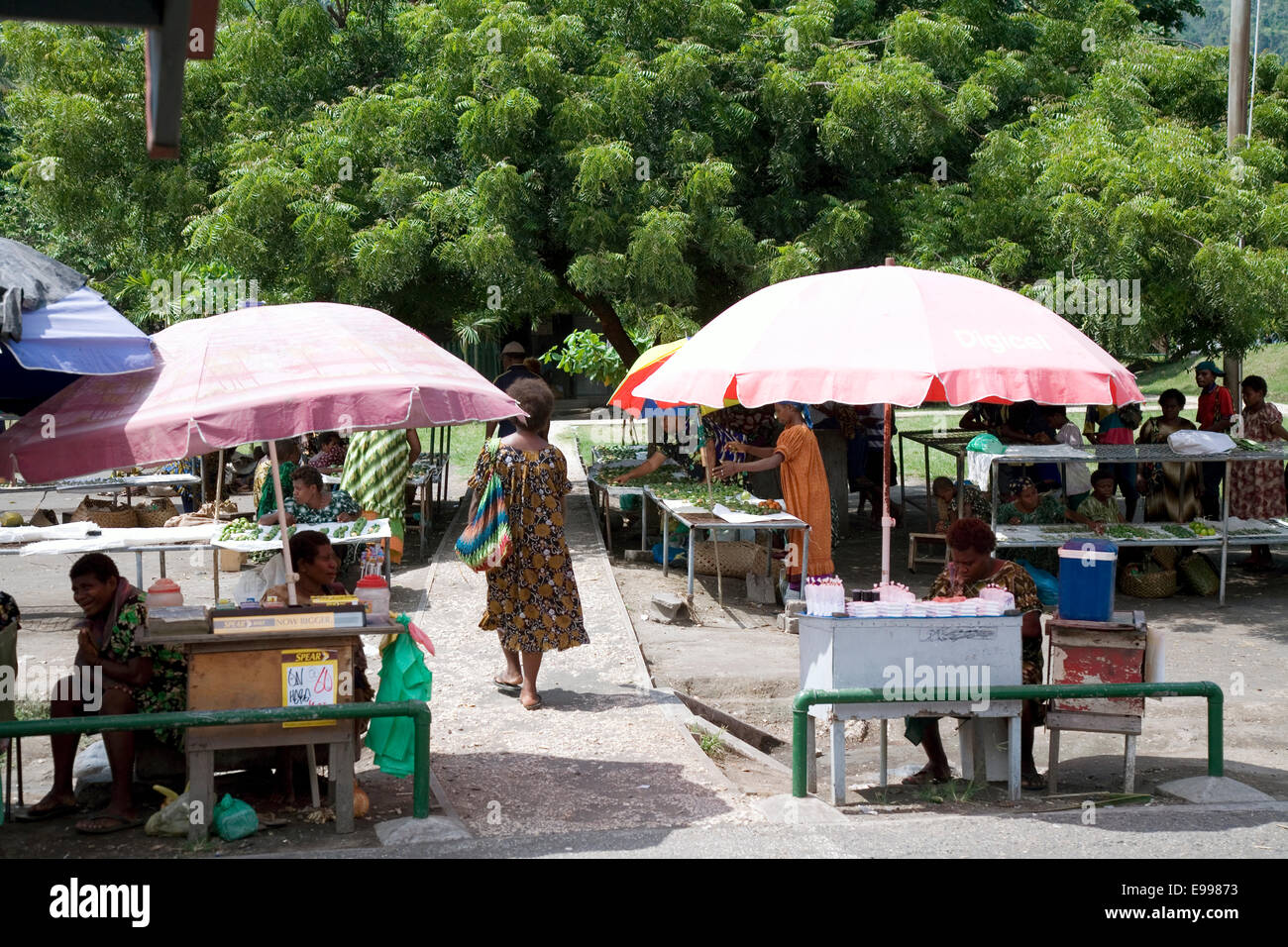 Busy Page Park Market is the commercial center of Rabaul, New Britain island, Papua New Guinea. Stock Photo