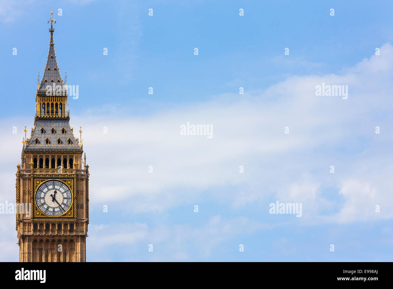 Clock face on the famous landmark clock tower known as Big Ben in