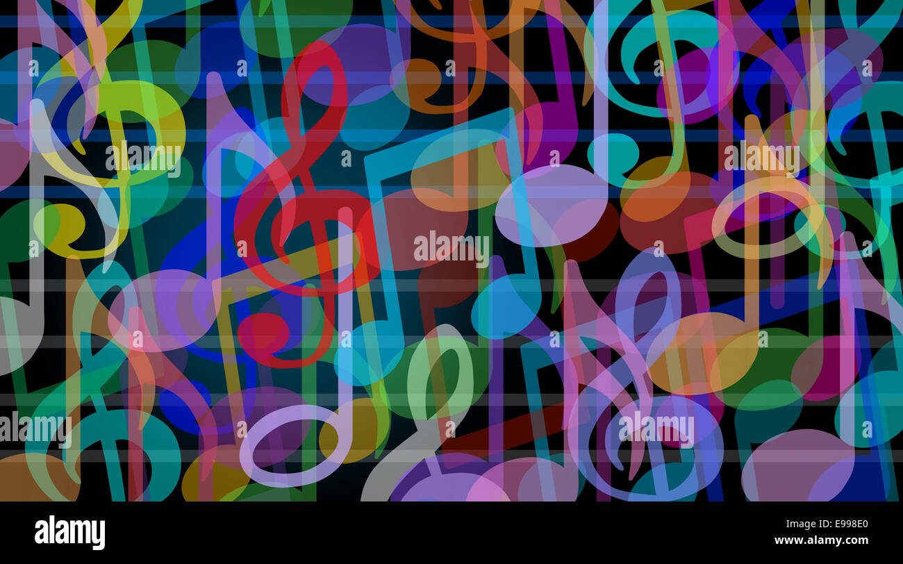 Musical background and music arts symbol as a group of melody notes combined together in an audio harmony concept. Stock Photo