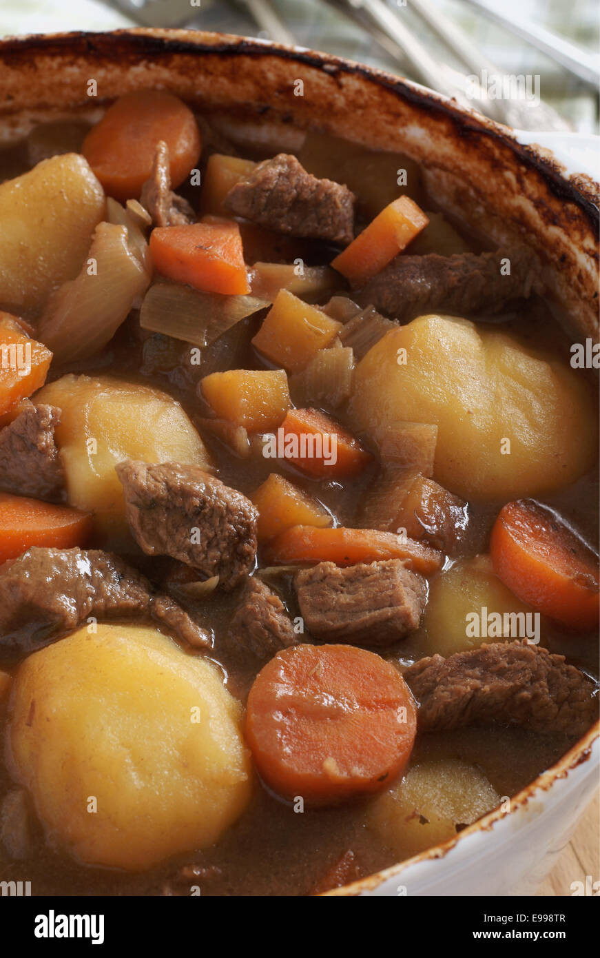 Stew a traditional dish containing meat gravy and vegetables Stock Photo