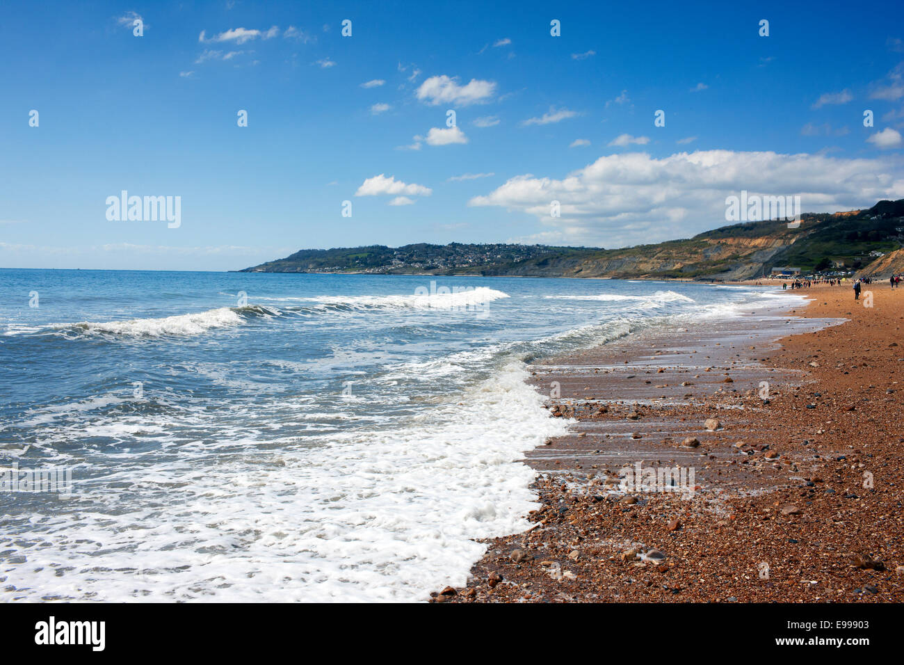 Beach at Charnmouth, Dorset looking towards Lyme Regis Stock Photo