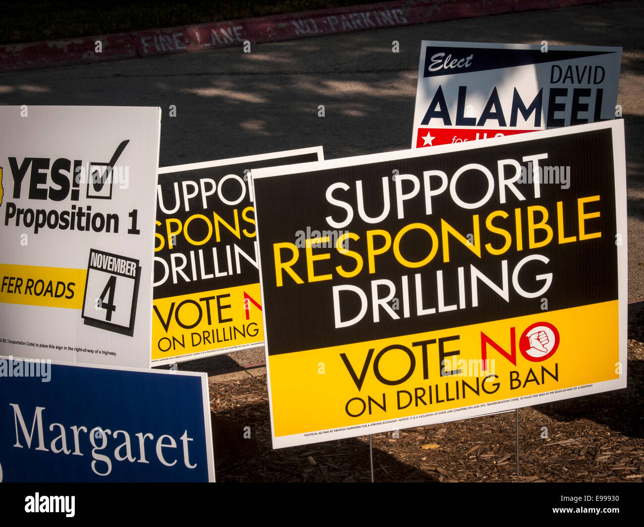 Denton, Texas, residents vote to prohibit natural gas and il drilling in the city limits. It passed, but the state of Texas ruled that this wasn't permitted that it had to come from the State not voters. Stock Photo