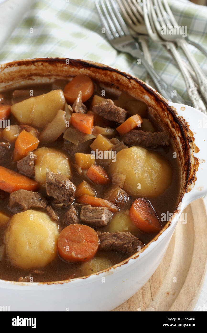 Stew a traditional dish containing meat gravy and vegetables Stock Photo