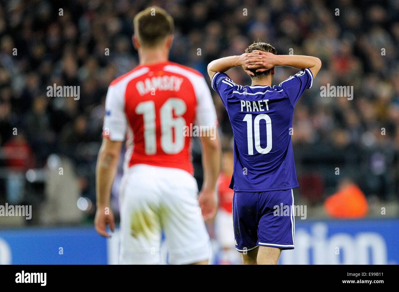 Anderlecht, Belgium. 22nd Oct, 2014. UEFA Champions League football. Anderlecht versus Arsenal. dennis praet cannot believe they have let the game slip away Credit:  Action Plus Sports/Alamy Live News Stock Photo
