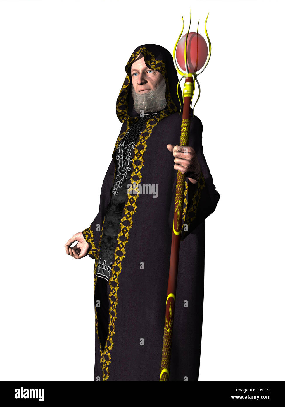 Wizard in robes with staff Stock Photo