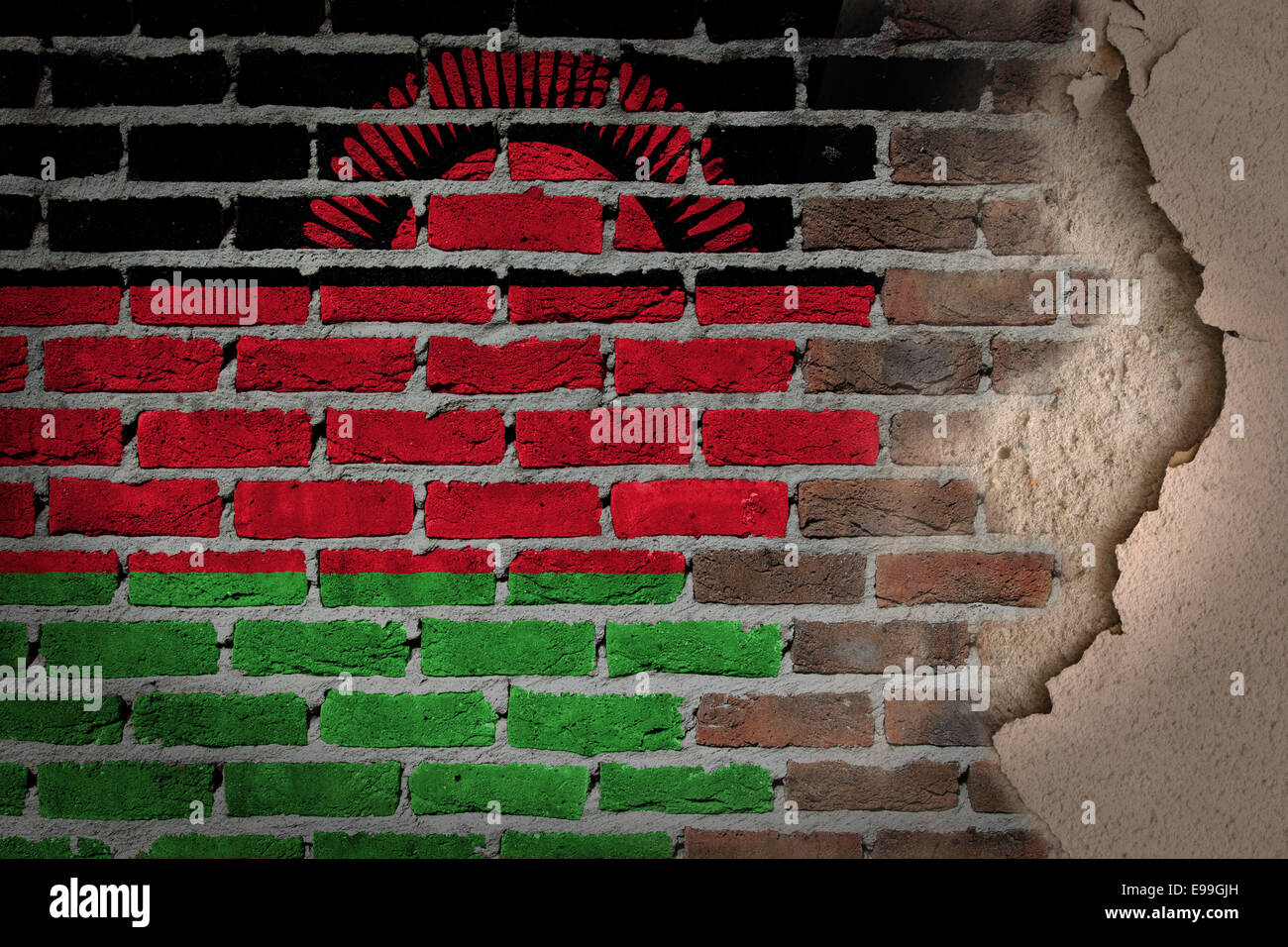 Dark brick wall texture with plaster - flag painted on wall - Malawi ...