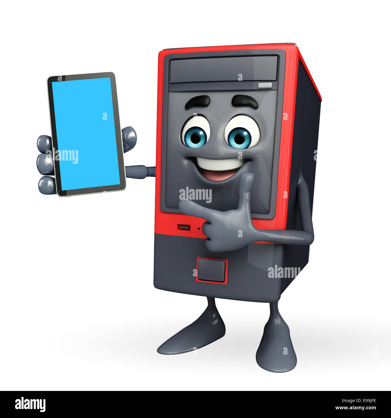 Cartoon Character of Computer Cabinet with mobile Stock Photo - Alamy