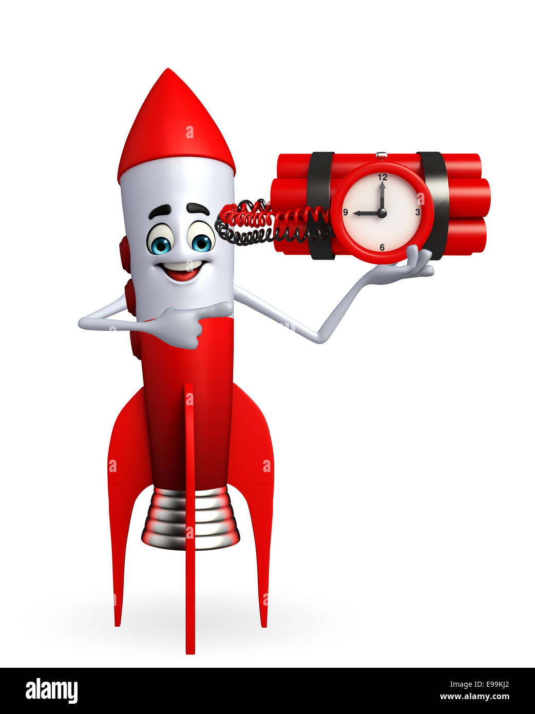 Cartoon character of rocket with time bomb Stock Photo