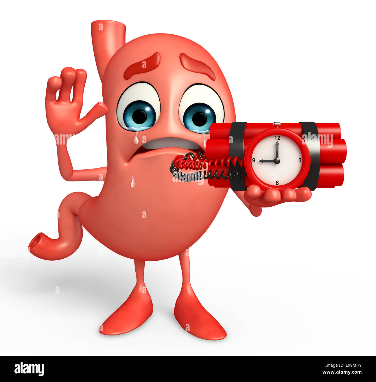 Cartoon Character of stomach with time bomb Stock Photo