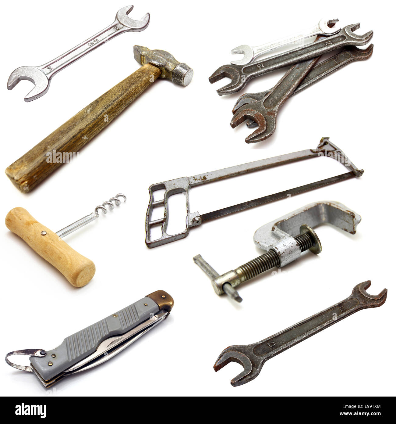 set of different tools over white background Stock Photo