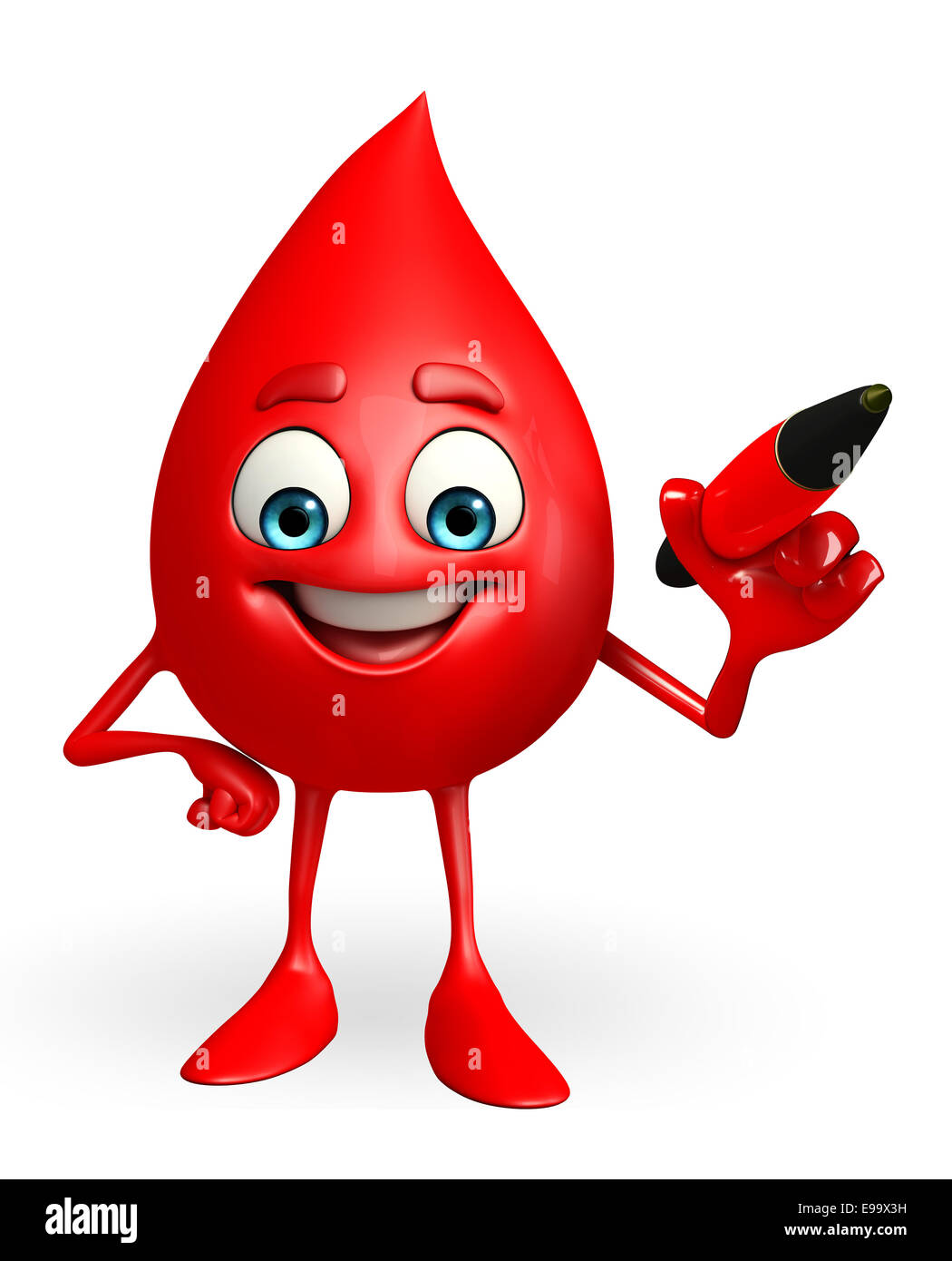 Cartoon Character of Blood Drop with pen Stock Photo - Alamy