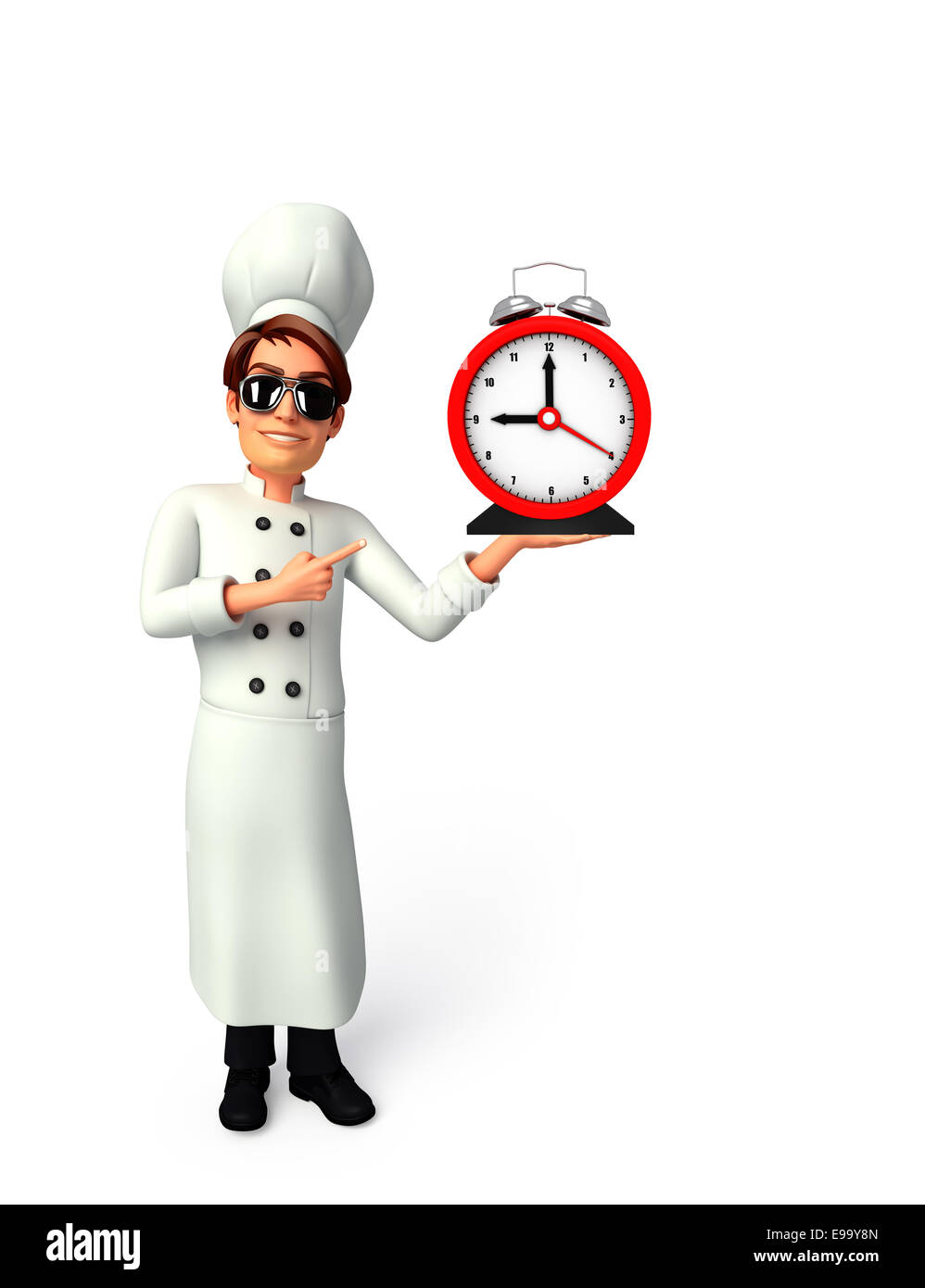 Illustration of young chef with table clock Stock Photo - Alamy