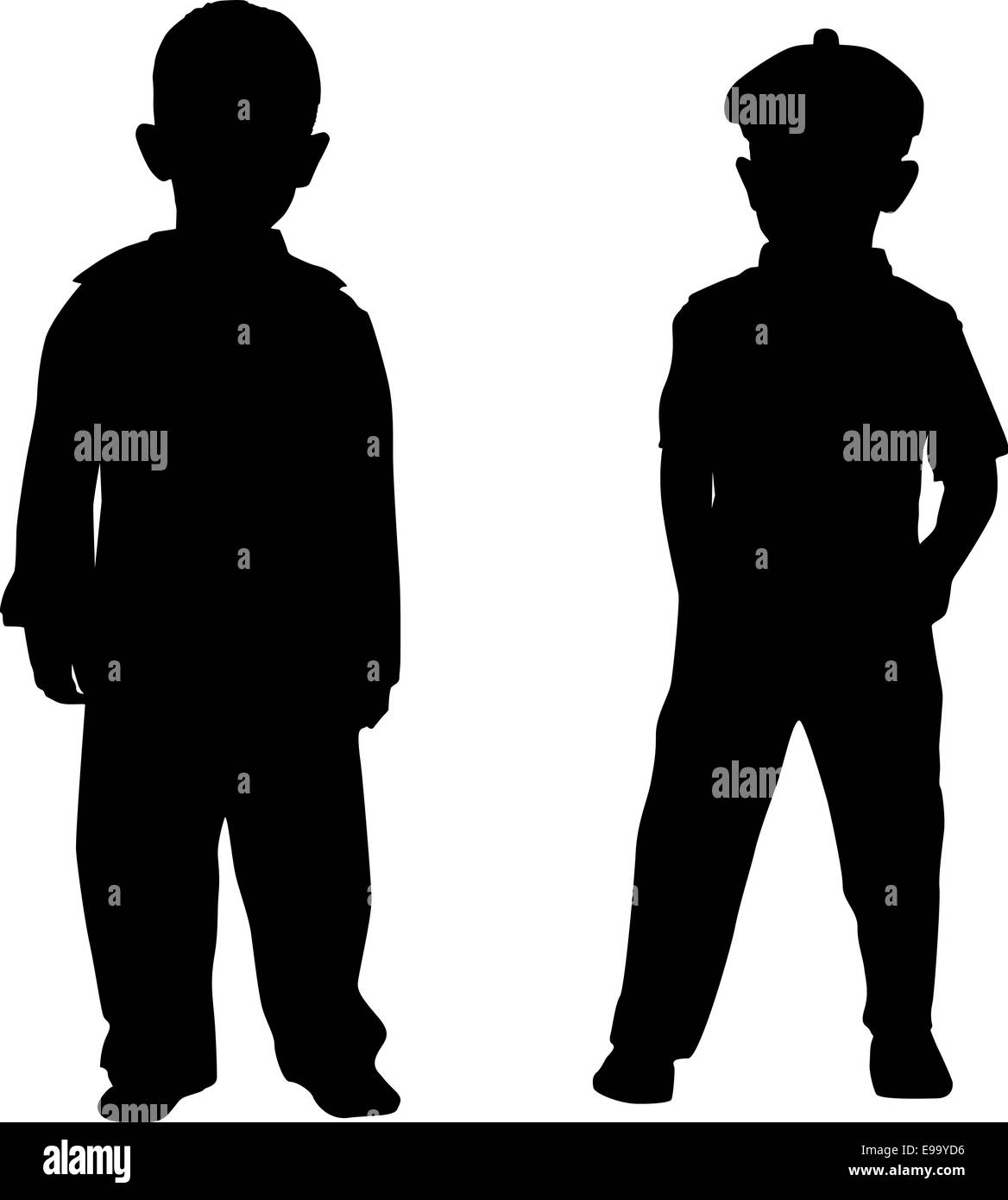 Silhouettes of two small boys Stock Photo