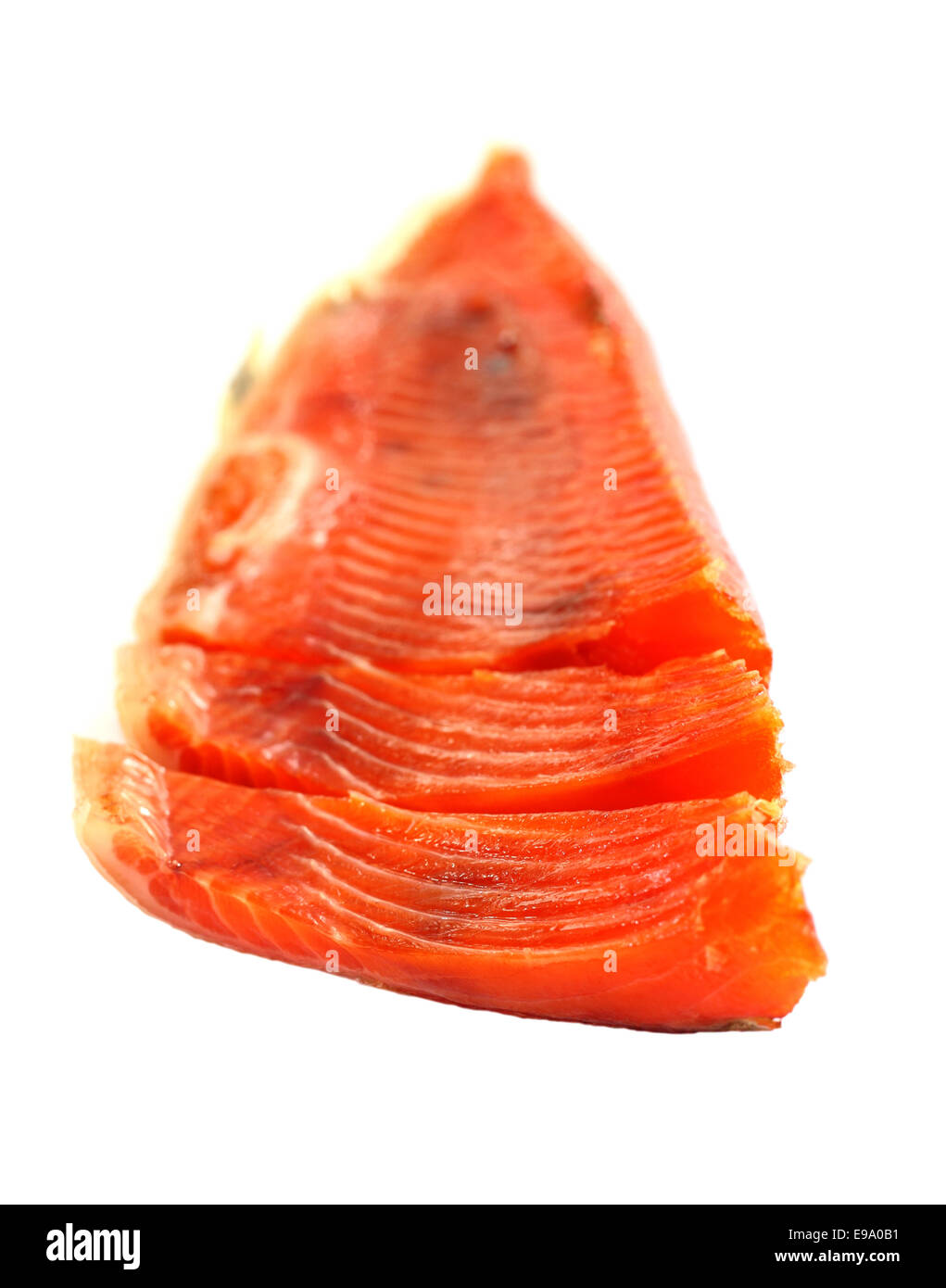 Smoked red fish fillet over white Stock Photo