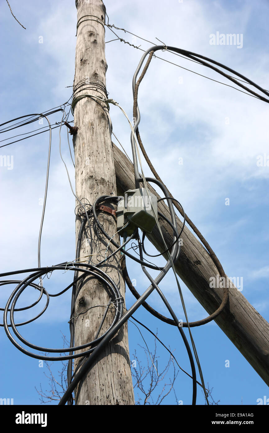 wooden pole with wires Stock Photo - Alamy