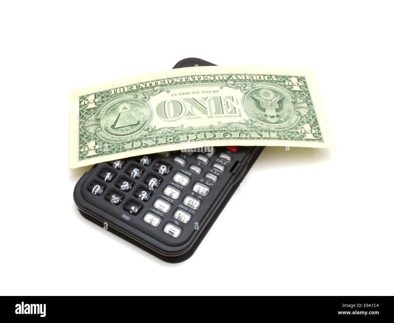 Calculator and one dollar Stock Photo Alamy