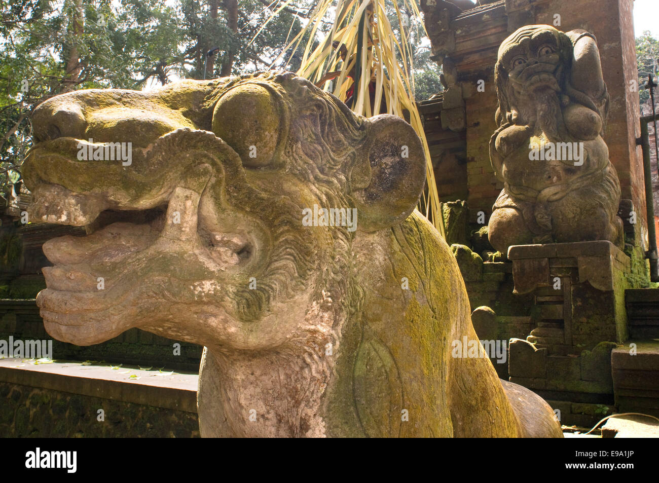 Stone statues of Hindu Holy Monkey Forest. Ubud. Bali. The Ubud Monkey