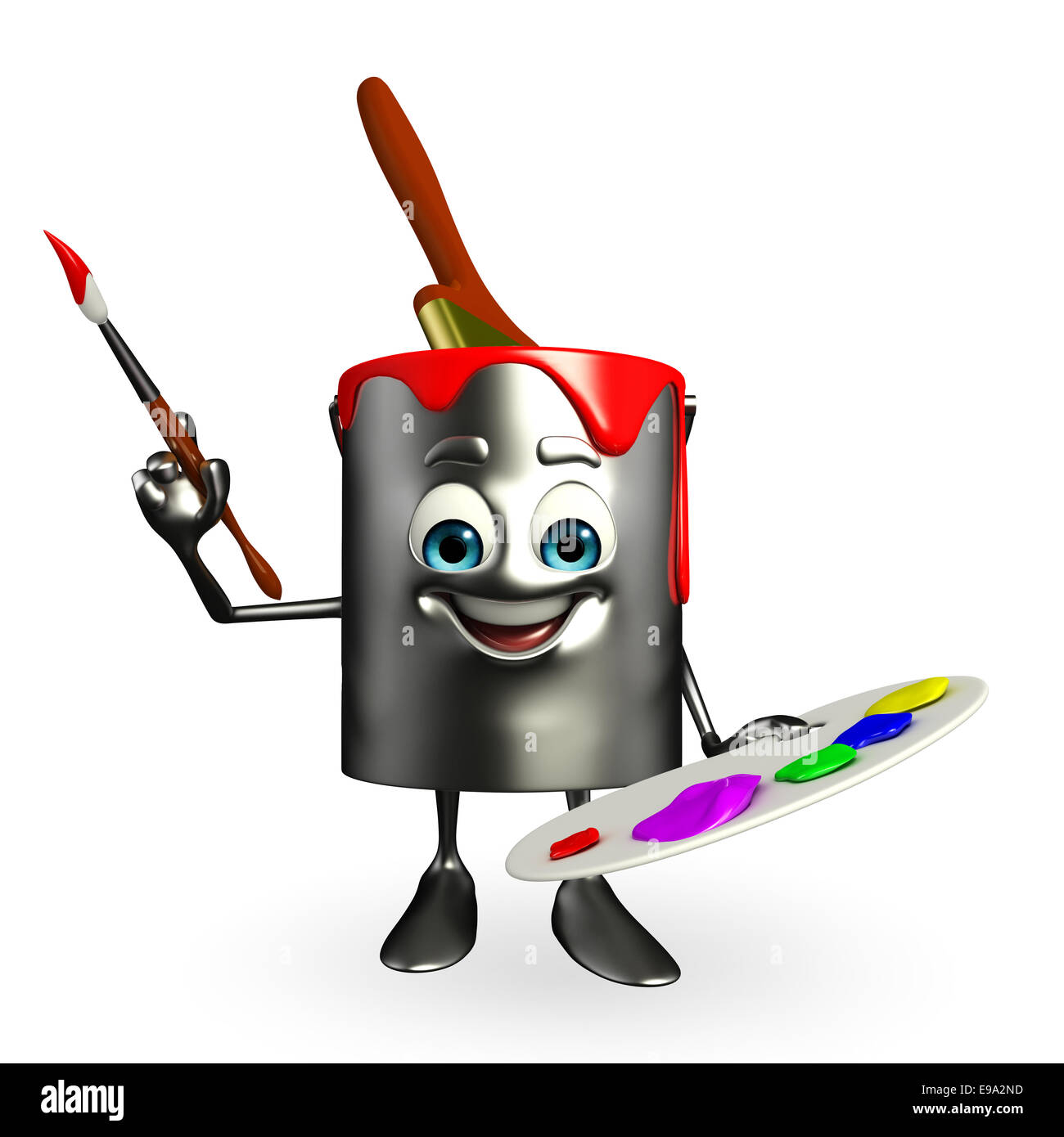 Cartoon Character of paint bucket with Color plate Stock Photo - Alamy