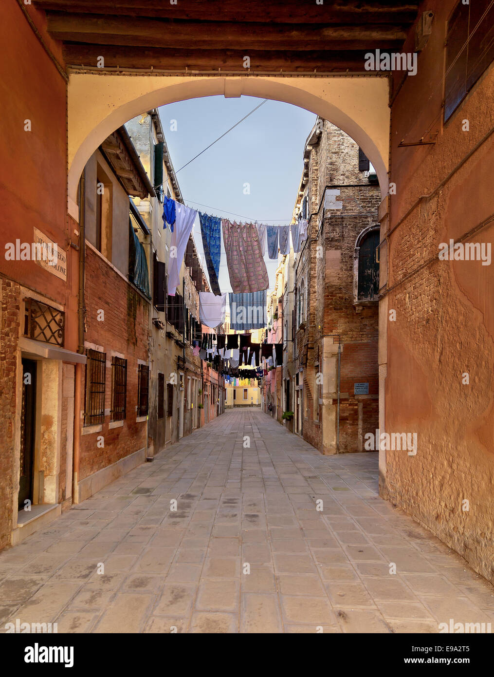 View of the courtyard of the old Venetian quarter. Stock Photo