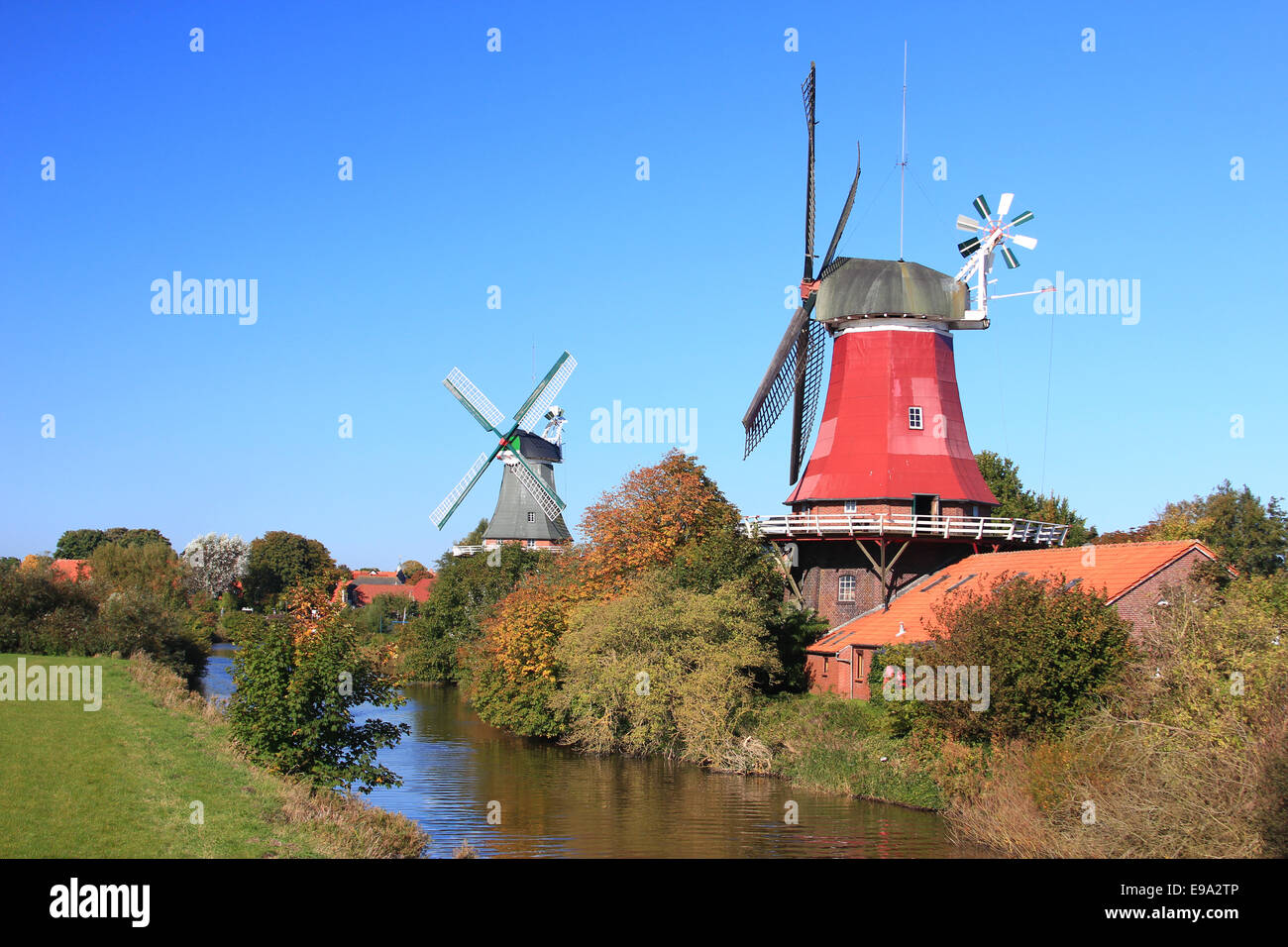 Windmills in East Frisia, Germany Stock Photo