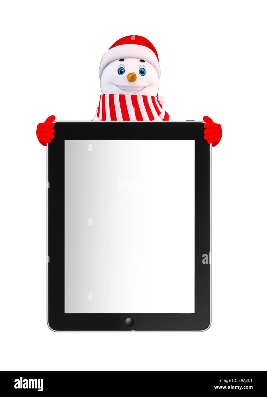 Illustration of snowman character with tab Stock Photo