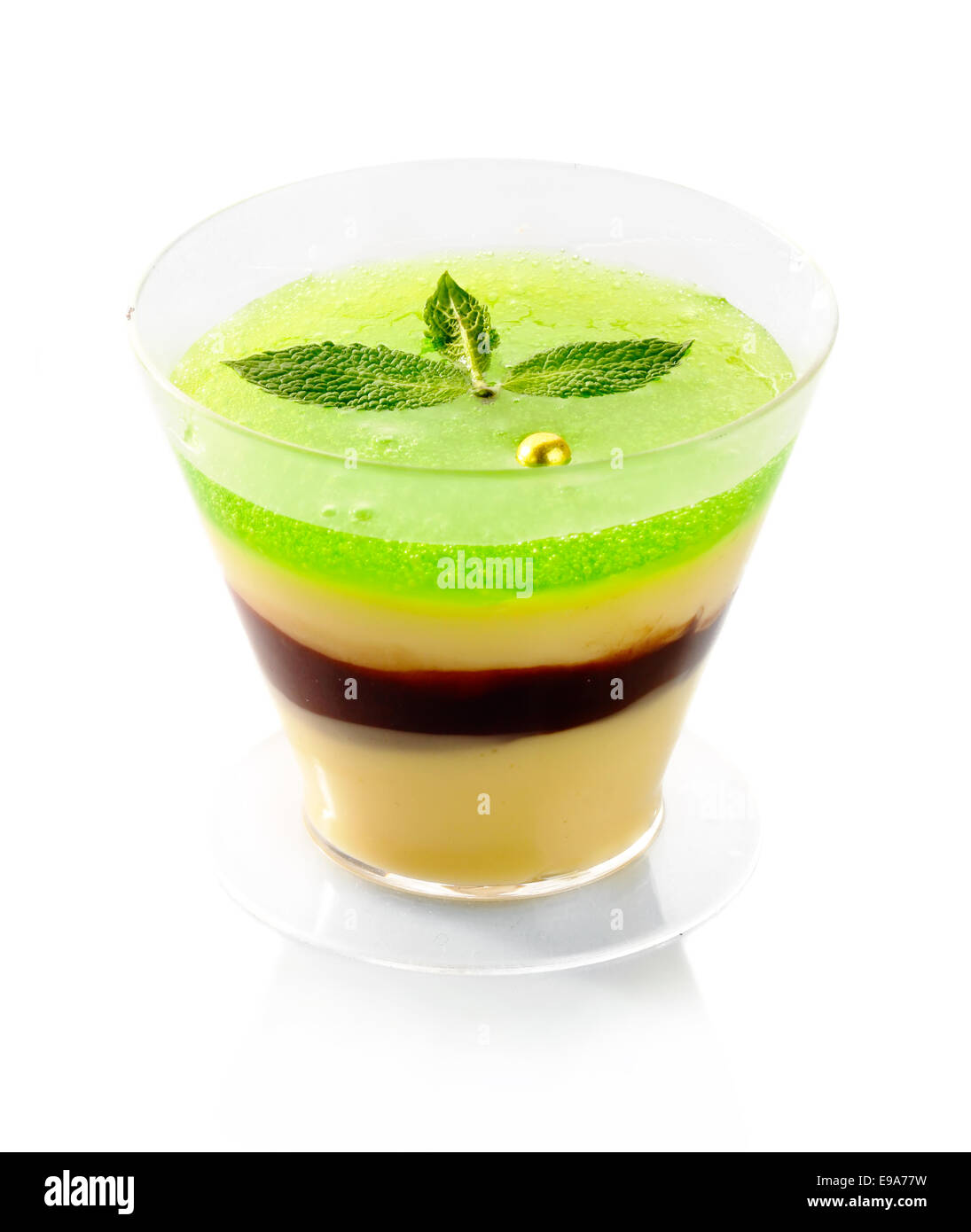 Fresh fruit jelly with green mint isolated Stock Photo