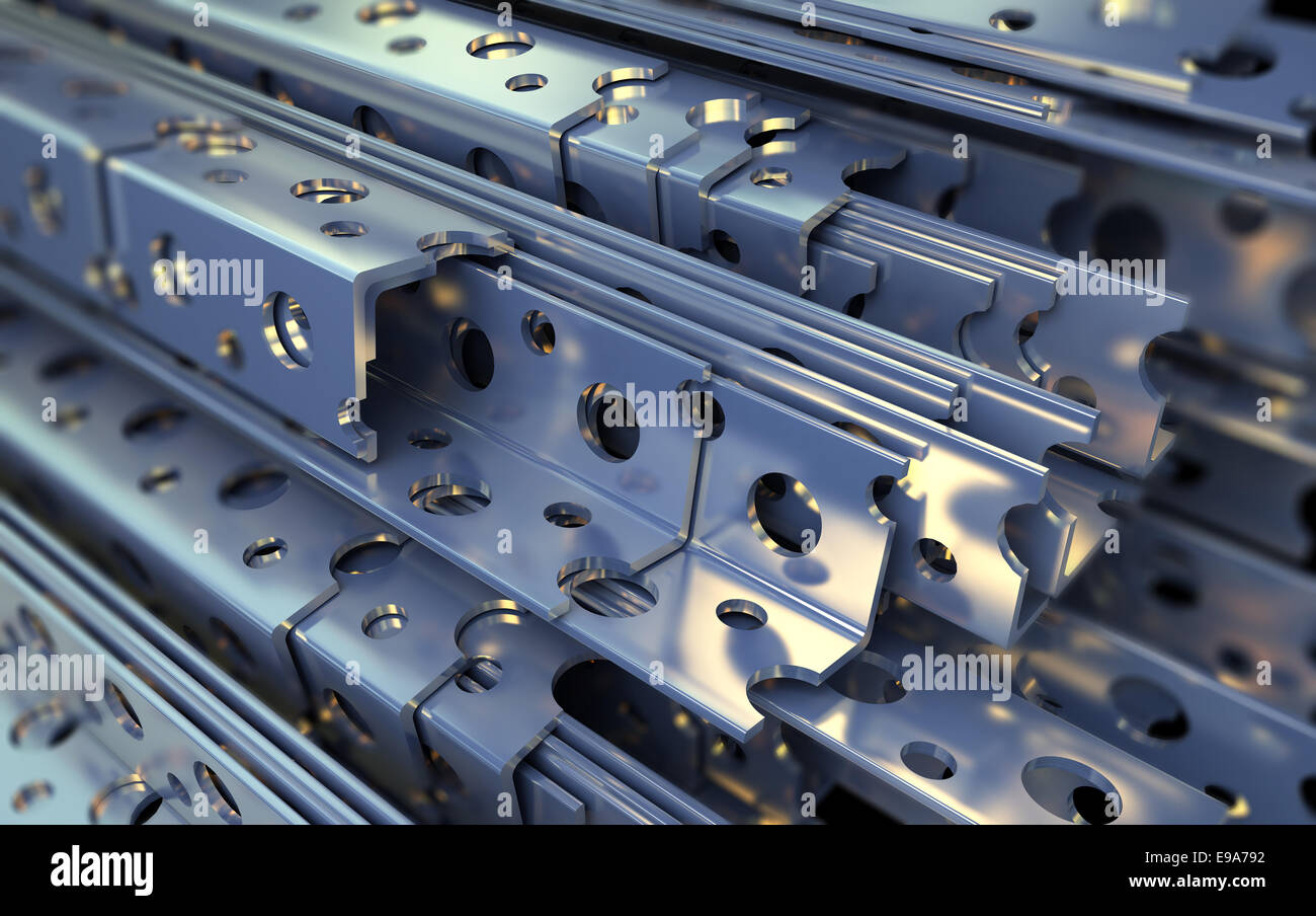 Set of metal profiles. Industrial 3d illustration Stock Photo