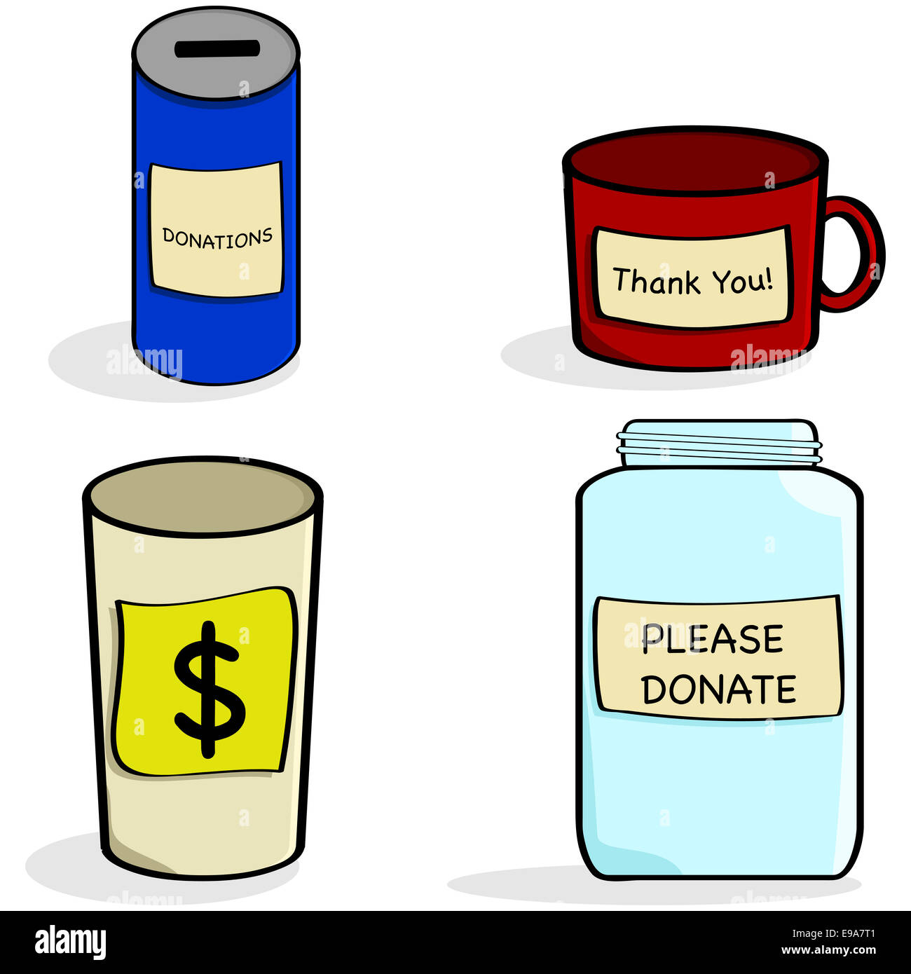 Donation jar and cups Stock Photo Alamy