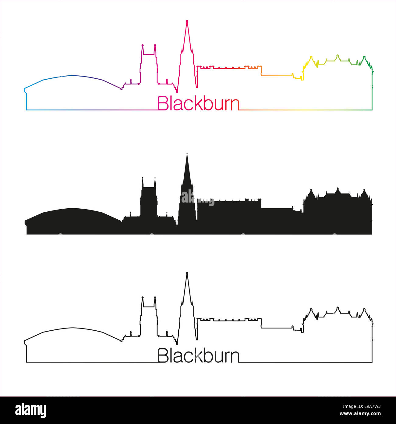 Blackburn skyline linear style with rainbow Stock Photo
