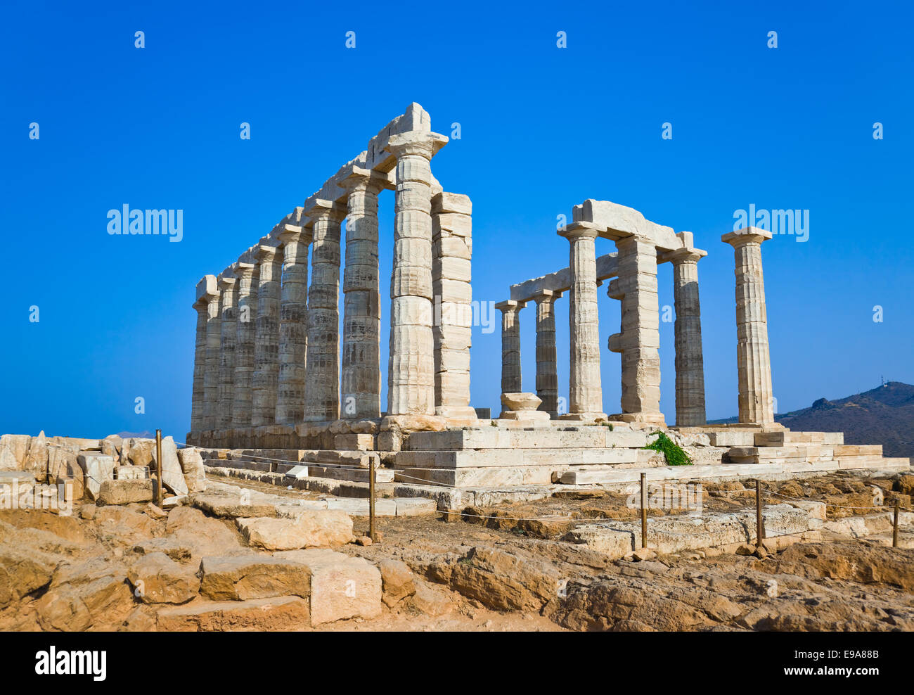 Poseidon Temple at Cape Sounion near Athens, Greece Stock Photo