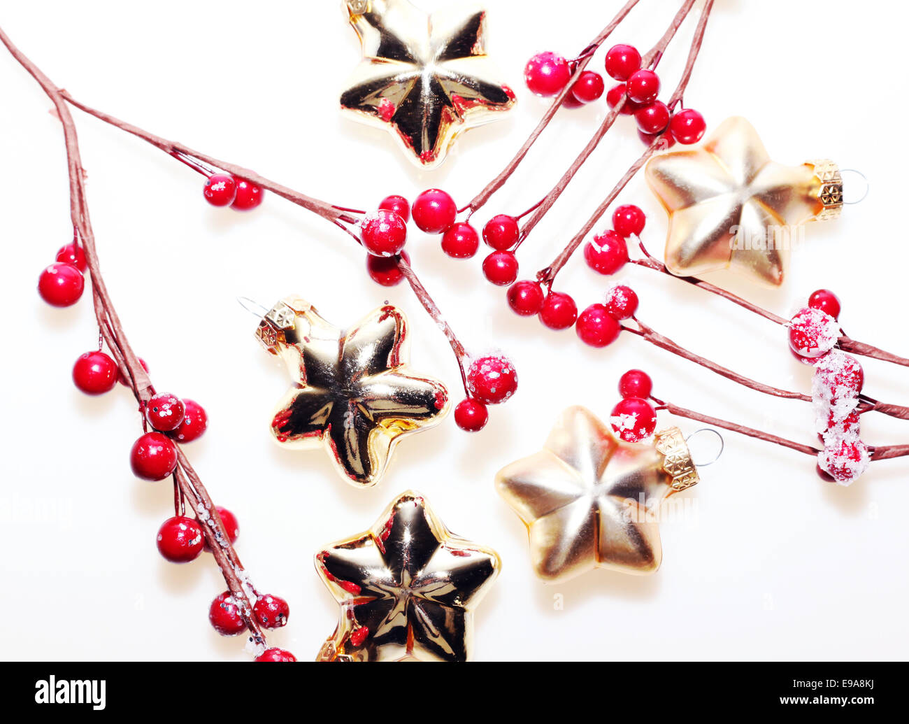 Red beery with christmas golden stars Stock Photo Alamy