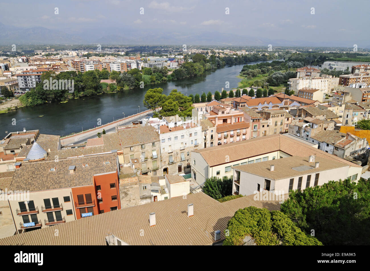 cityscape, river Ebro, Tortosa, Spain Stock Photo Alamy