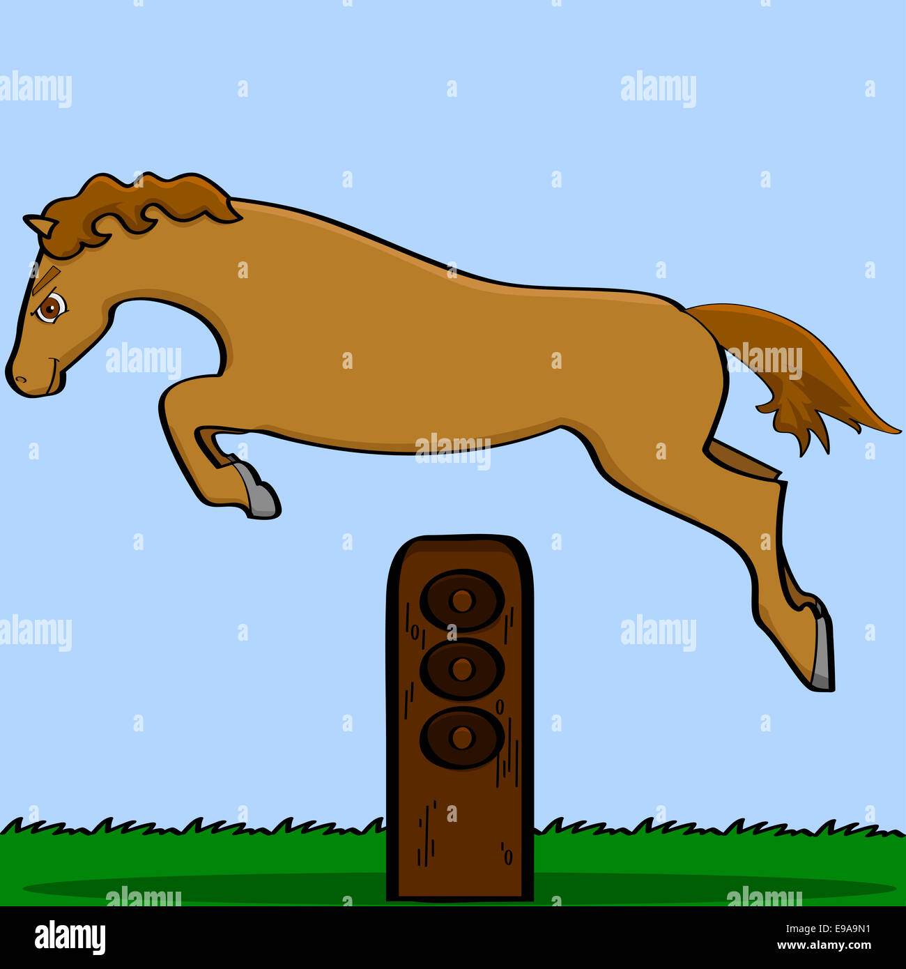 Cartoon horse jumping over an obstacle Stock Photo